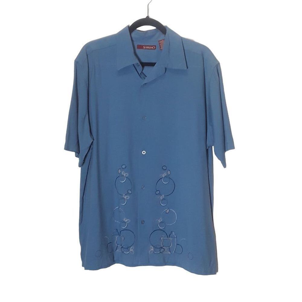 Sobrino Vintage Men's Blue Button Floral Blouse Size Large